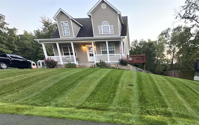 view of front of property with a front lawn and a porch