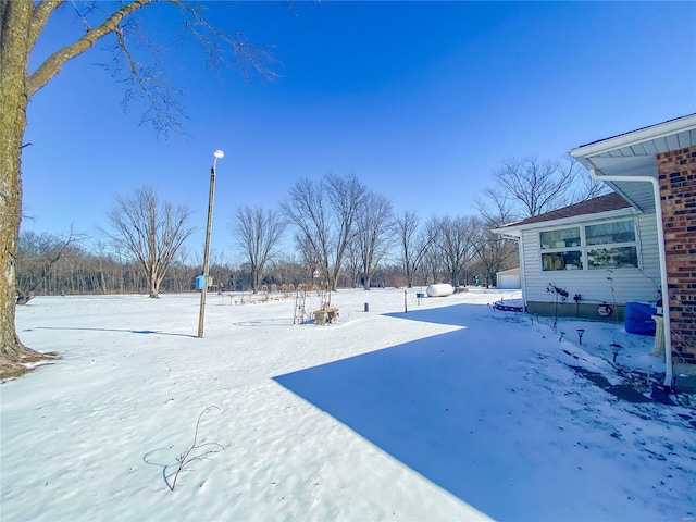 view of yard layered in snow