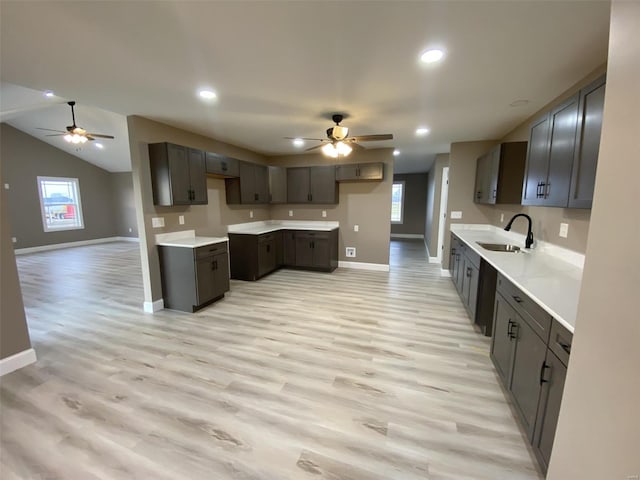 kitchen with light wood finished floors, a sink, and a healthy amount of sunlight