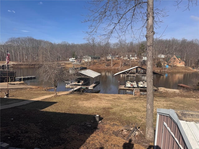 view of dock featuring a water view