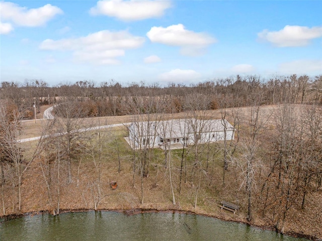 aerial view with a view of trees and a water view