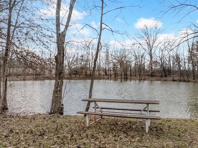 view of dock with a water view