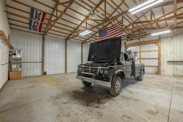 garage with metal wall