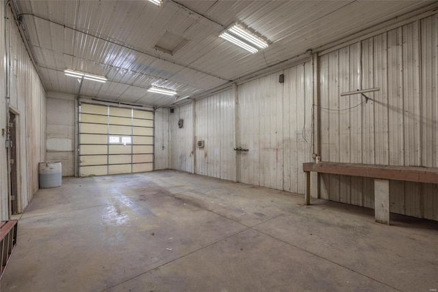 garage with metal wall