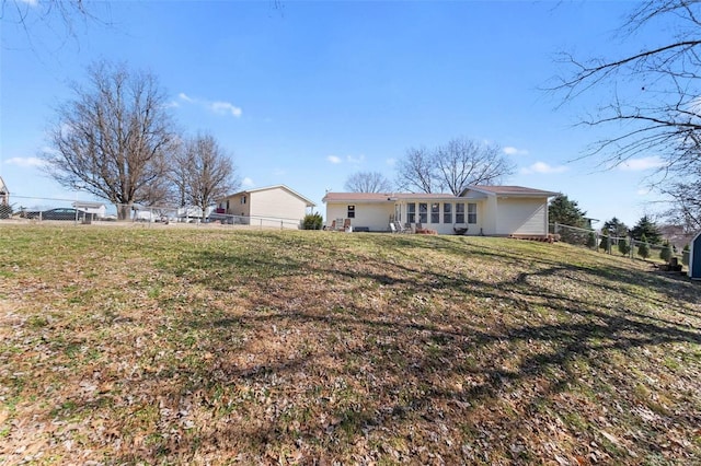 back of house featuring a lawn and a fenced backyard