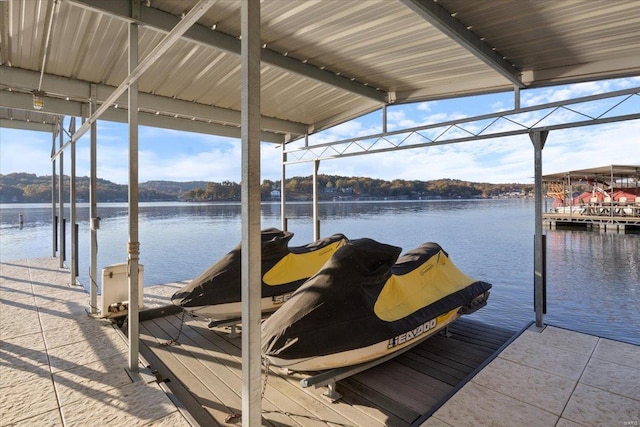 dock area with a water view