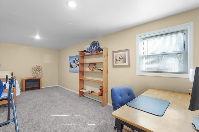 office featuring recessed lighting, baseboards, and carpet floors