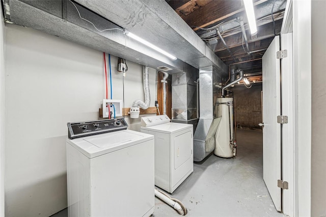 laundry room featuring washer and dryer, laundry area, and water heater