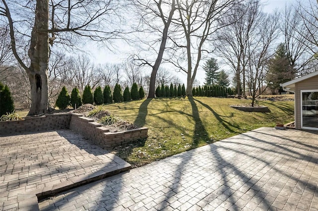 view of yard featuring a patio and fence