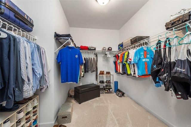 walk in closet featuring carpet floors