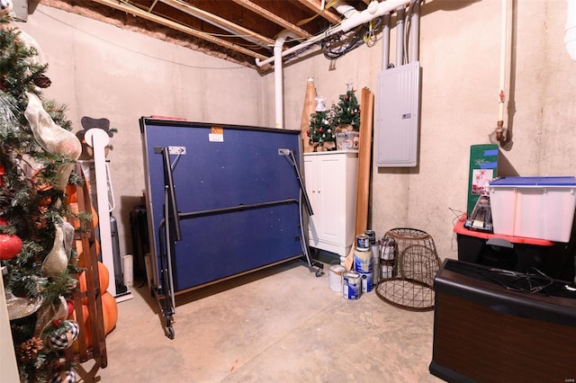 unfinished basement featuring electric panel