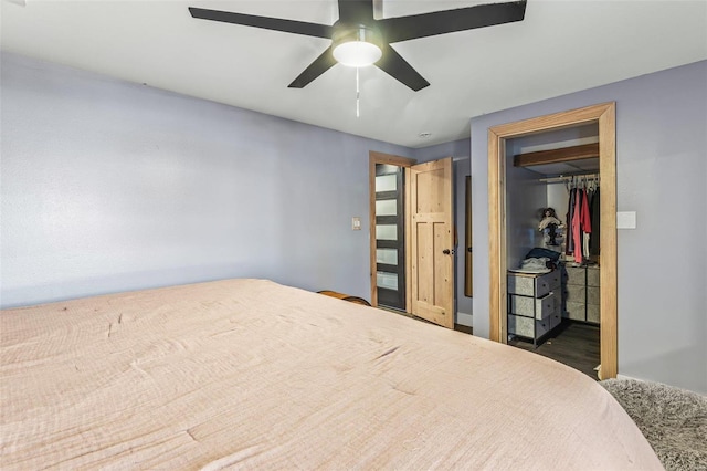 bedroom featuring a ceiling fan and a closet