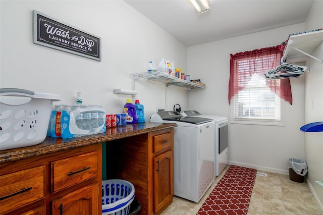 laundry room featuring laundry area, washing machine and dryer, and baseboards