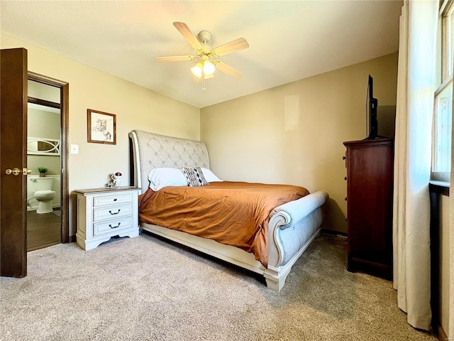 bedroom with carpet flooring and a ceiling fan