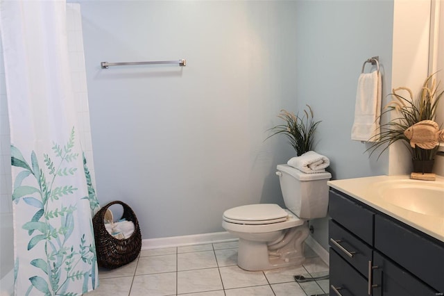 bathroom with baseboards, vanity, toilet, and tile patterned floors