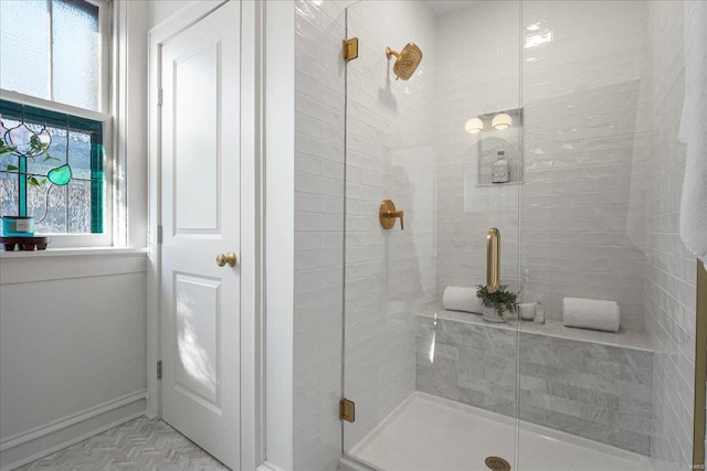 bathroom with a stall shower