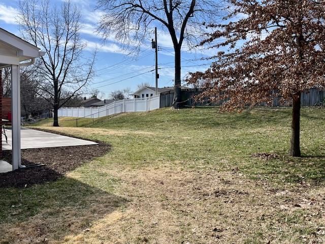 view of yard featuring a patio and fence