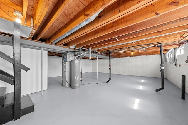 basement featuring gas water heater