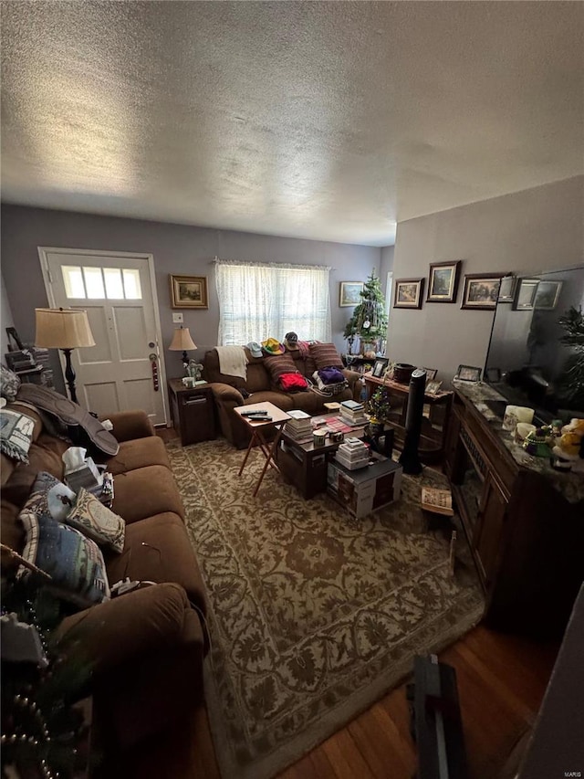 living room featuring a textured ceiling