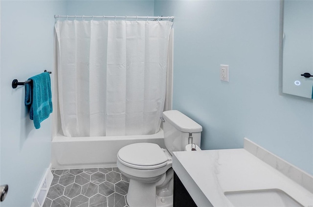 bathroom featuring tile patterned flooring, toilet, vanity, and shower / bath combo