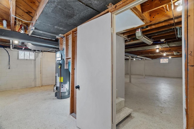 basement featuring water heater