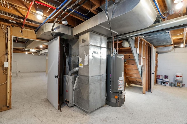 utility room with water heater and heating unit