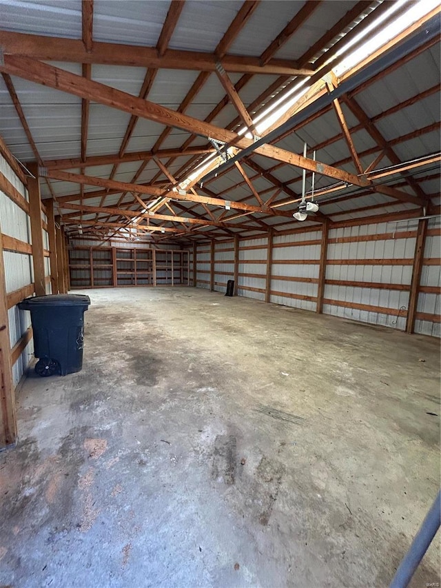 garage with metal wall