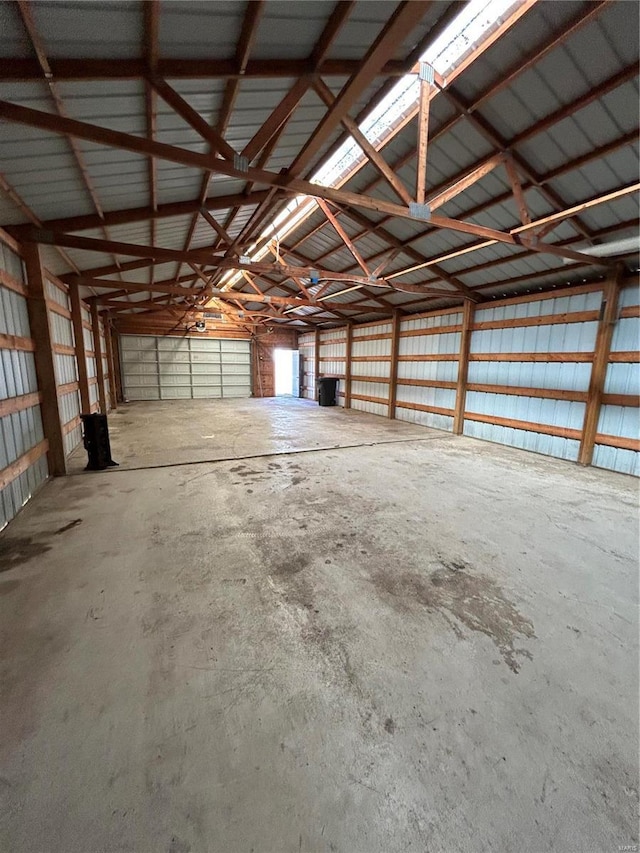 garage with metal wall