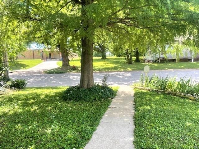 view of property's community with a lawn