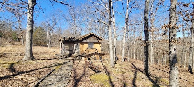 exterior space with an outbuilding