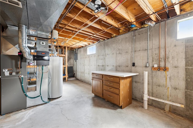 basement featuring water heater