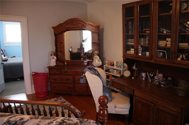 home office with wood finished floors