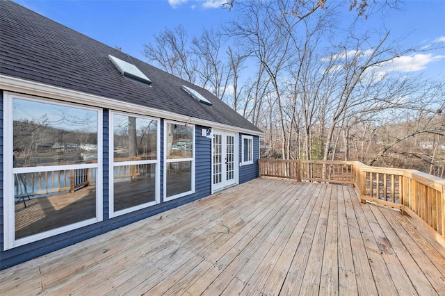 wooden terrace featuring french doors