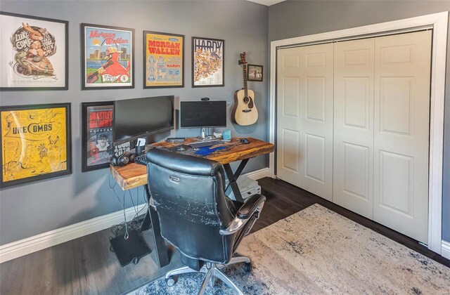 office featuring wood finished floors and baseboards