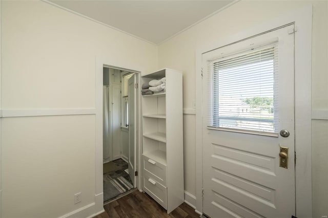 interior space with dark wood-type flooring