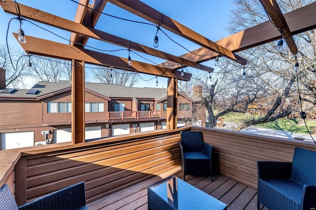 wooden terrace with a residential view