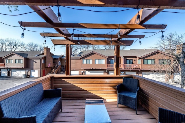 wooden terrace with a residential view