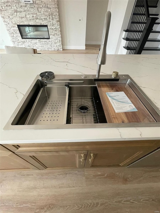 interior details with light stone counters