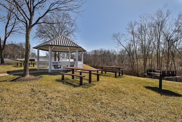 view of community with a gazebo and a lawn