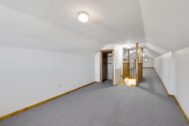 additional living space featuring carpet flooring, baseboards, and lofted ceiling