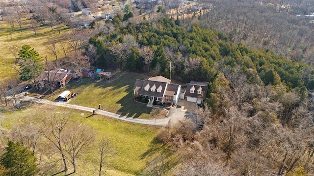 aerial view featuring a forest view