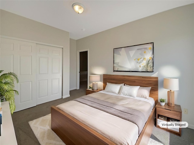 carpeted bedroom featuring a closet