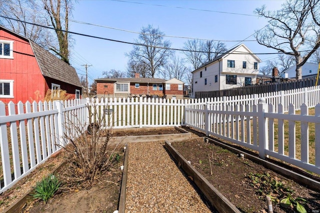 view of yard with a garden and a fenced backyard