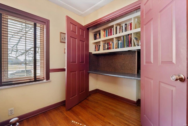 foyer with dark wood finished floors, baseboards, and a wealth of natural light