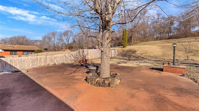 view of yard with a patio and fence