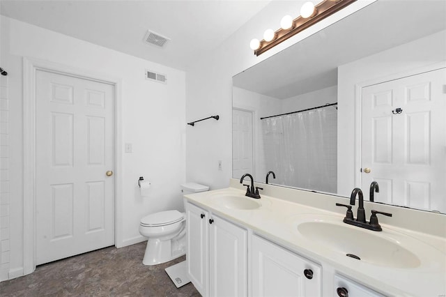 full bathroom with visible vents, toilet, and a sink