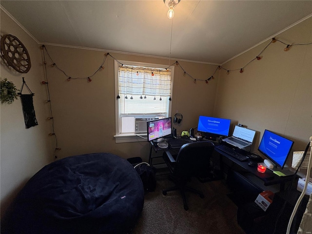 office area featuring crown molding