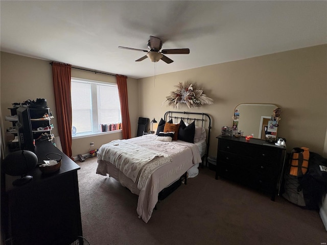 carpeted bedroom with a ceiling fan