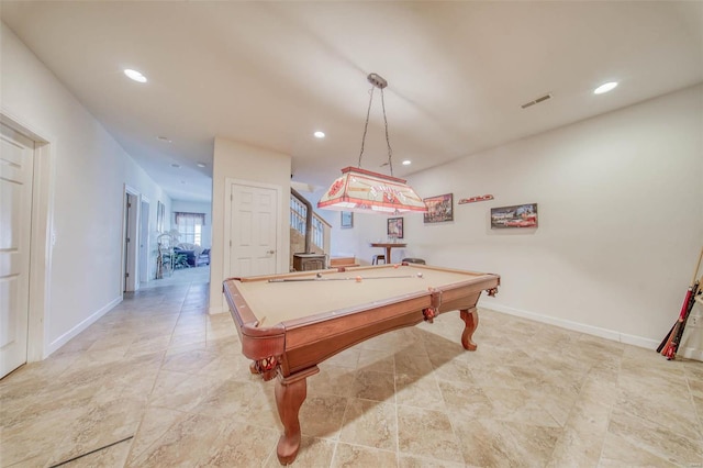 game room featuring recessed lighting, baseboards, and pool table