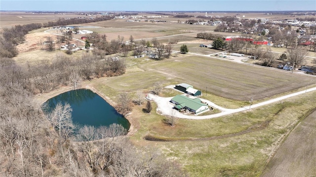 bird's eye view with a rural view and a water view